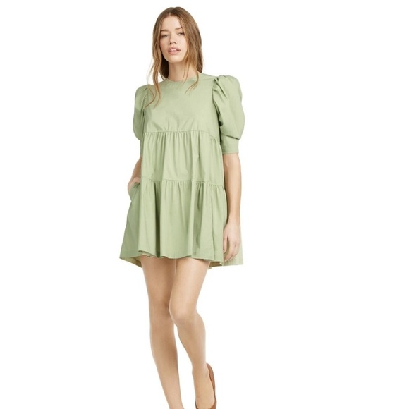 Danielle Bernstein Women's Baby Doll Mini Dress River Grass Size Large - Picture 1 of 15